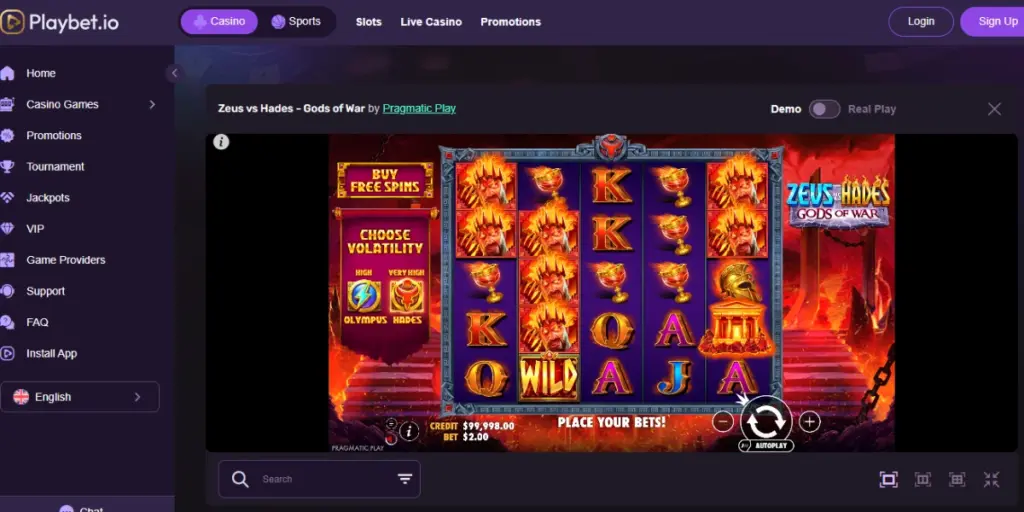 Playing Zeus vs Hades- God of War on Playbet